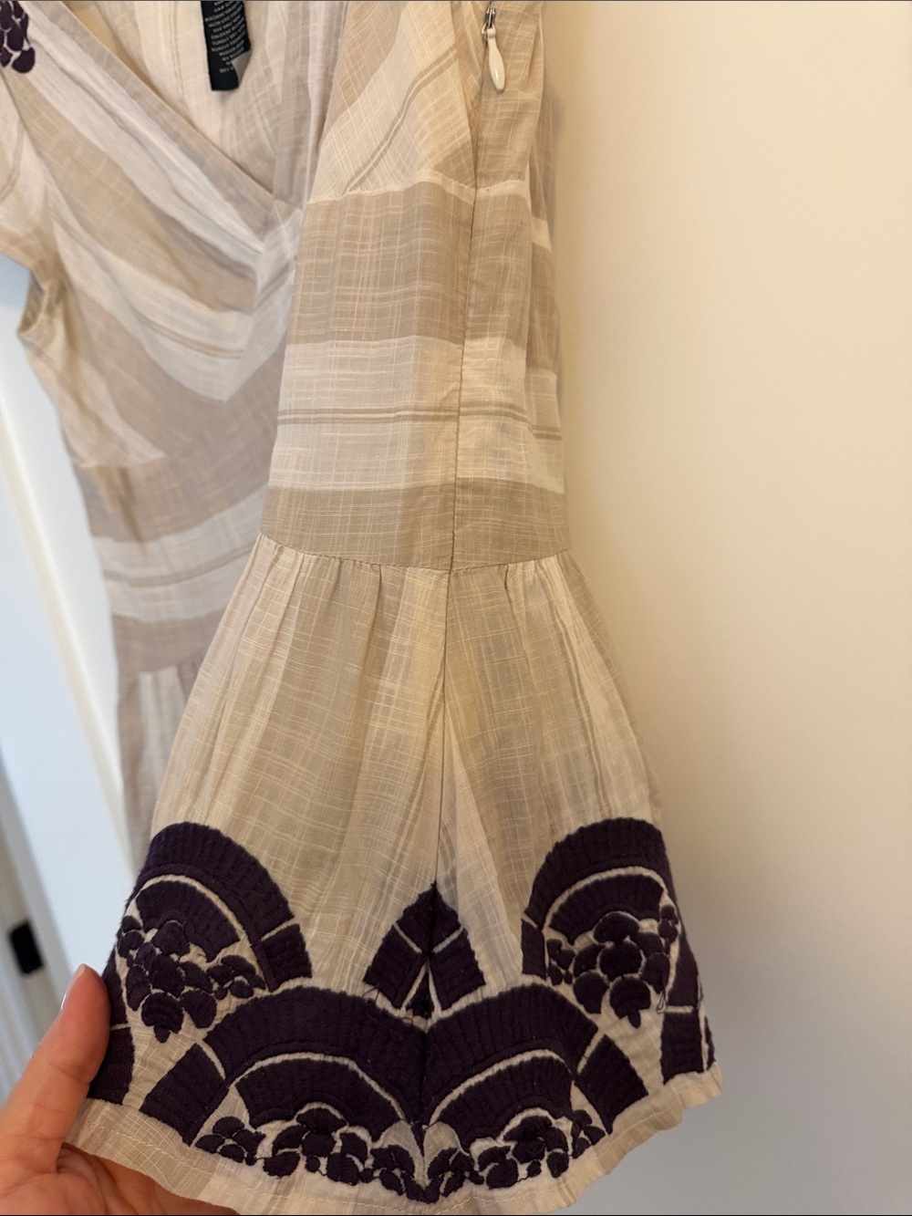 Beige & Purple Embroidered V-Neck Peplum Top - Picture 7 of 9